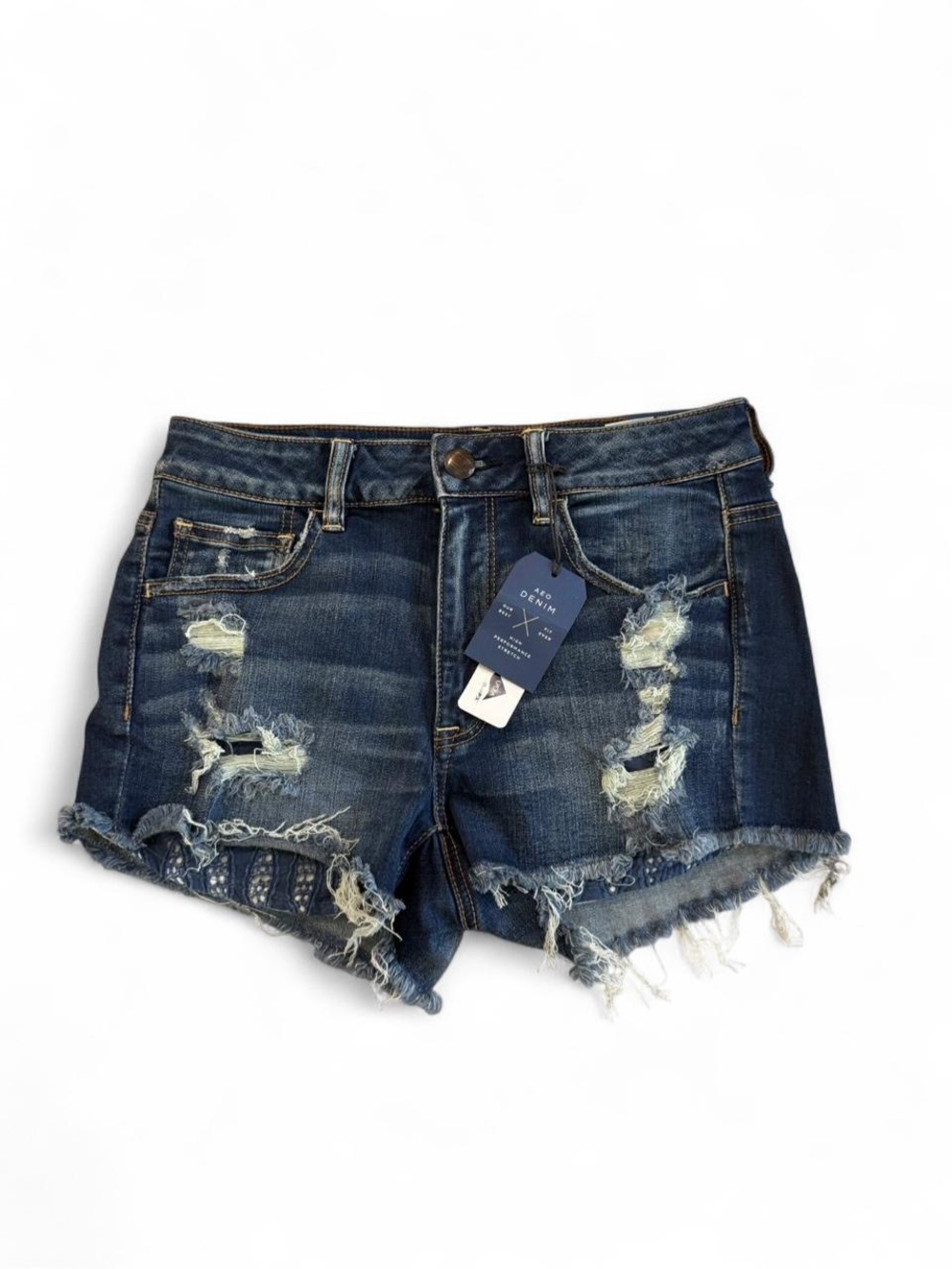 American Eagle Distressed Hi-Rise Shortie Denim Shorts